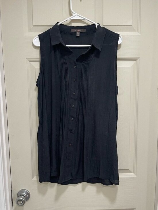 Tops - Shirt Womens Size L Black Sleeveless Button Front Tunic🦼